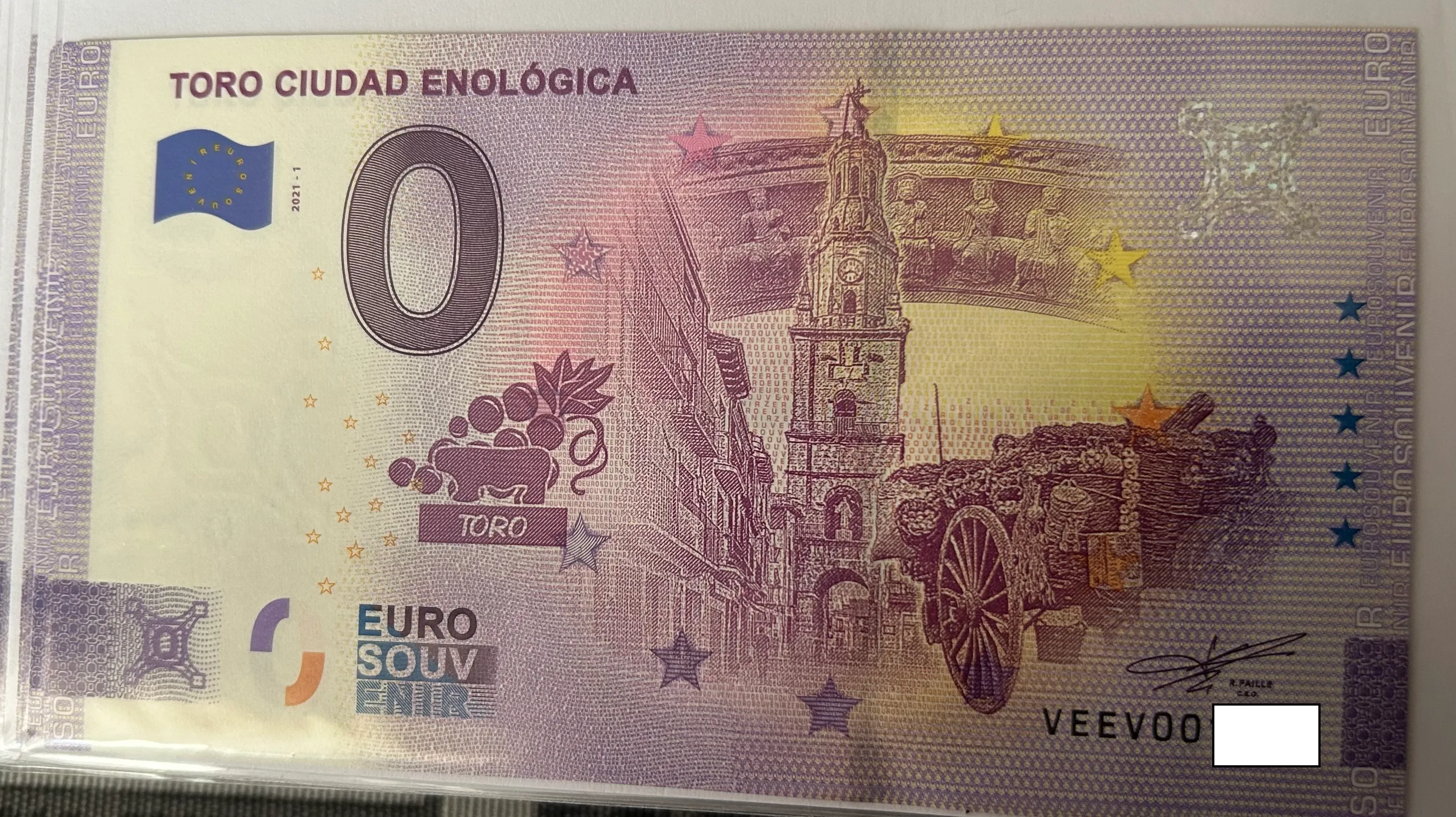 BILLETE 0 EURO ESPAÑA VEEV 2021-1 TORO CIUDAD ENOLOGICA